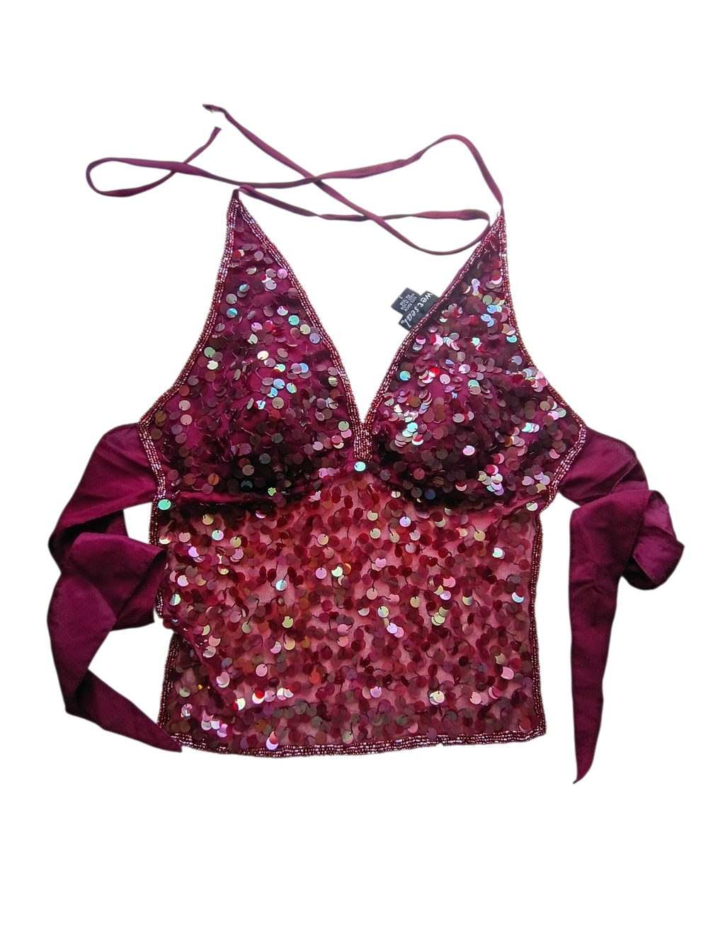 Wet Seal Fuchsia Sequin Halter Crop Top